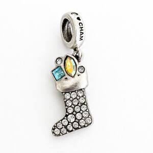 CHAMILIA Christmas Stocking LOVE, SANTA 925 Sterling Swarovski Crystal Charm
